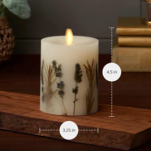 Miniatura 5 de Luminara Vela de pilar de llama artificial realista con inclusión de lavanda y romero - Luces LED de llama móvil a pilas - Listo para control remoto