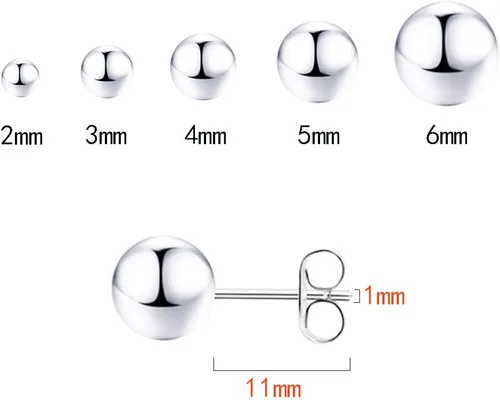 Miniatura 2 de Aretes pequeños para mujer hipoalergénicos pequeños aretes de bola redonda de plata de ley para mujer, múltiples piercings, 5 pares de aretes