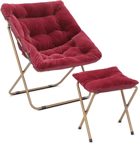 Miniatura 84 de Cómoda silla con platillo, silla de sala de estar, silla plegable acolchada suave de piel sintética, cómoda silla cuadrada de luna para sala