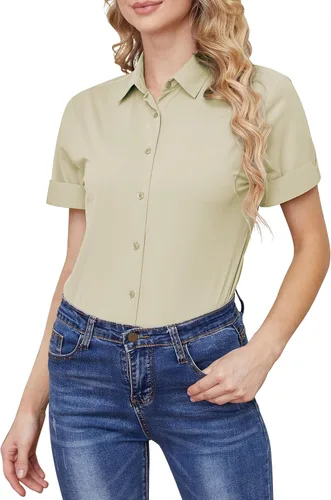 Miniatura 2 de Camisas con botones para mujer, sin arrugas, ajustadas, manga corta, formal, sólidas, blusas