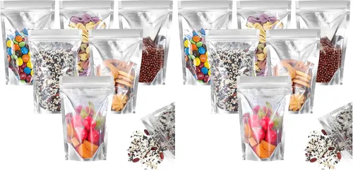 200 PCS Candy Bags, Sealable Heavy Duty Clear Mylar Food Storage Bags, Container Sets, Plastic Zipper Food Coffee Candy Storage, Refoldable Bags And