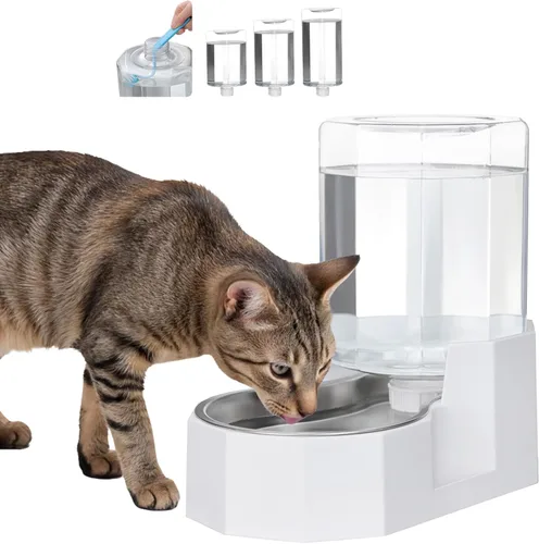 Miniatura 13 de Sfozstra Dispensador Automático de Agua para Mascotas: Cuenco de Agua de Acero Inoxidable Blanco por Gravedad de 8L - con Cepillo Especializado