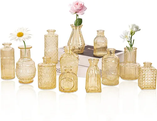 Miniatura 10 de Juego de 4 jarrones de cristal para brotes, pequeños jarrones de flores transparentes vintage como centros de mesa para mesa a granel, lindos mini