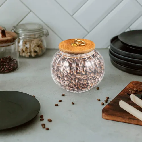 Miniatura 7 de PRETYZOOM Recipiente de cristal en forma de calabaza, tarro de almacenamiento transparente de 27.1 fl oz/27 oz con tapa hermética, tarro de dulces
