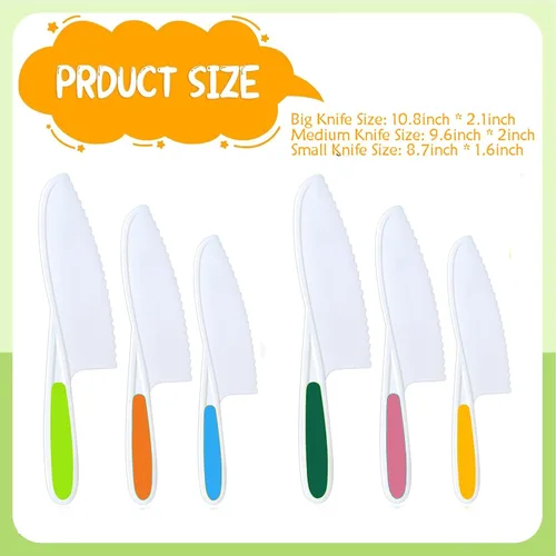 Miniatura 6 de Cuchillos para niños, juego de cuchillos de cocina y hornear de 6 piezas, cuchillos para niños para cocina real, herramienta sin BPA para niños