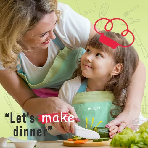Miniatura 2 de Juego de cuchillos para niños para cocinar de verdad, juego de 4 piezas de cuchillos para niños pequeños, cuchillo de cocina de nailon