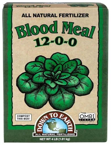 Down To Earth All Natural Fertilizers Harina de sangre orgánica - Alimento vegetal con alto contenido de nitrógeno para crecimiento verde 12-0-0, 4