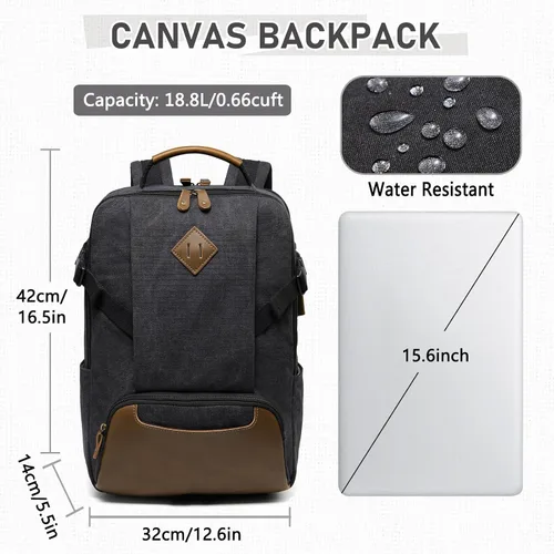 Miniatura 2 de Kasqo Mochila para laptop de 15.6 pulgadas, impermeable, antirrobo, negocios, viajes, universidad, bolsa de mano con puerto de carga USB para Negro