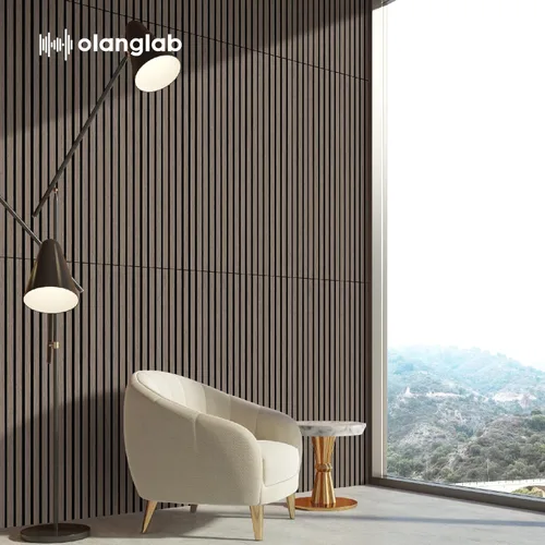 Miniatura 6 de Olanglab Paquete de 4 paneles de pared de madera acústica, paneles de pared de listones de madera con amortiguación de sonido, 23.6 x 47.2 pulgadas