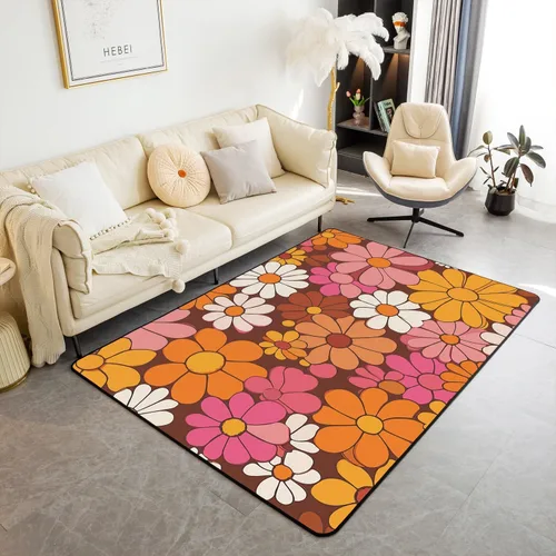 Miniatura 47 de Erosebridal Alfombra de área con tema Groovy de los 70 para sala de estar y dormitorio, alfombra retro con símbolo de paz antideslizante, alfombra