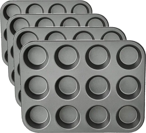 Miniatura 8 de Amazon Basics Molde redondo antiadherente para hornear muffins, 12 tazas, juego de 2, gris, 13.9 x 10.55 x 1.22 pulgadas