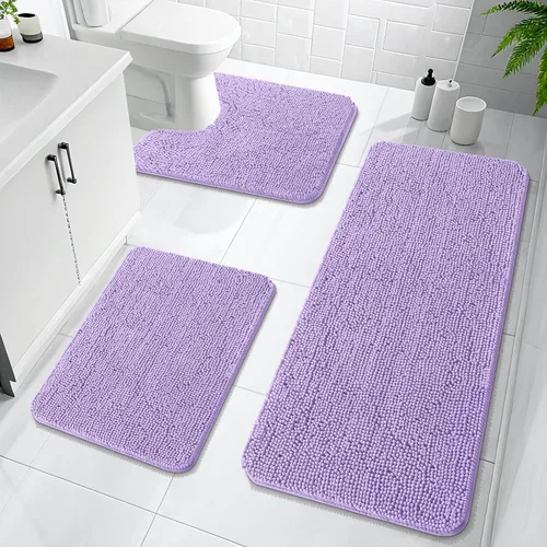 Miniatura 93 de OLANLY Juego de Alfombras de Baño de 3 Piezas, Tapetes de Baño de Chenilla Suave y Absorbente y Alfombra de Contorno en Forma de U para Inodoro