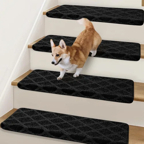 Miniatura 13 de Peldaños Bullnose Antideslizantes 9.5" x 30", 2 Piezas Peldaños de Alfombra para Escalones de Madera Interior con Protección de Bordes, Alfombras