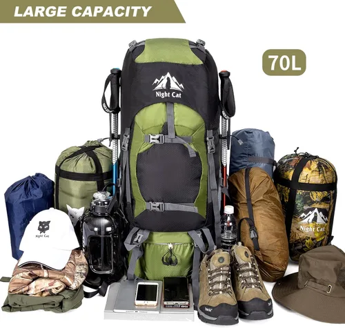 Miniatura 2 de Night Cat Mochilas de senderismo 70L para acampada y senderismo para hombres y mujeres, ligeras para actividades al aire libre y montañismo, sin