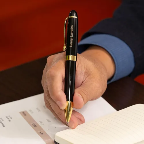 Miniatura 2 de Dayspring Pens Alexandria - Bolígrafo negro con borde dorado, barril grande, grabado dorado en la tapa, compatible con repuesto Parker G2, regalo