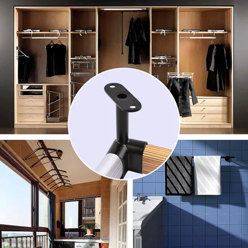 Miniatura 5 de INCREWAY 2 piezas de soporte de barra de armario ovalada de esquina 90 ° resistente accesorios de armario para ropa riel de ropa asiento para barra