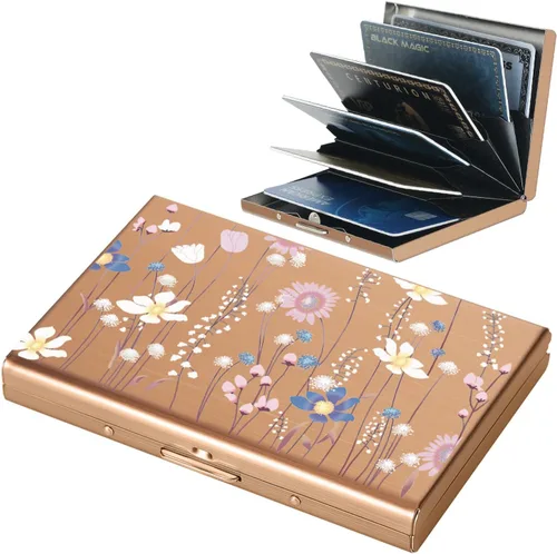 Miniatura 81 de BONSYL® Soporte para tarjetas de crédito, cartera delgada de metal con bloqueo RFID, con 6 ranuras para tarjetas, para mujeres y hombres.