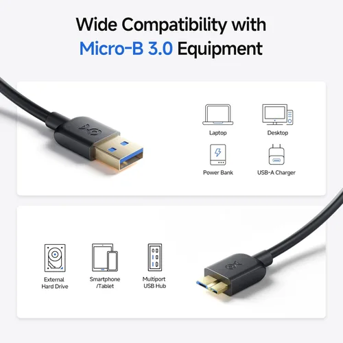 Miniatura 4 de Cable Matters cable USB 3.0 tipo A a Micro-B de máxima velocidad, Negro 6 patas