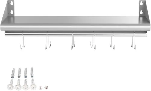 Miniatura 9 de Skyflame Estante de acero inoxidable de 12 x 24 pulgadas montado en la pared, estante de pared con 4 ganchos para cocina, baño y sala de estar