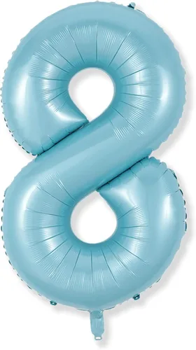 Miniatura 106 de Globos de número azul pastel de 40 pulgadas, globo gigante autoinflable de aluminio número 5 de cumpleaños para niños, globos azul bebé para hombres
