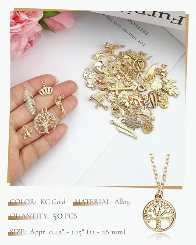 Miniatura 3 de JIALEEY Venta al por mayor a granel 50 piezas mezcladas de oro encantos colgantes DIY para collar pulsera joyería fabricación y artesanía, Zinc