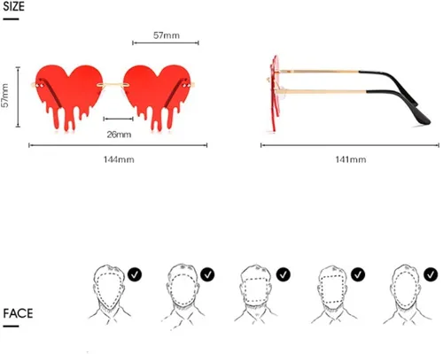 Miniatura 3 de Lentes de sol de corazón derretido para hombres y mujeres, sin montura, irregulares, para fiesta única, lentes de sol de metal para baile