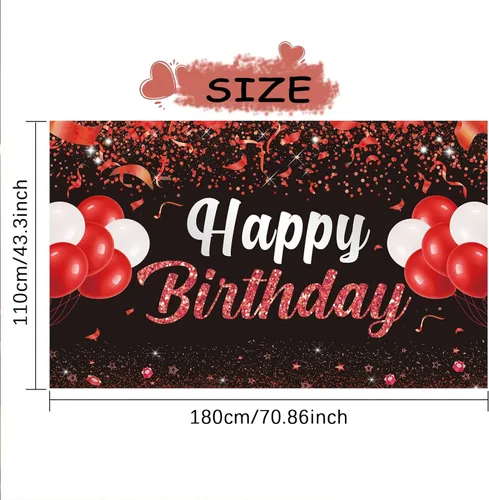 Miniatura 2 de Trgowaul Fondo de pancarta de feliz cumpleaños, decoración de fiesta de cumpleaños rojo y negro, suministros de fiesta de cumpleaños, niños, hombres