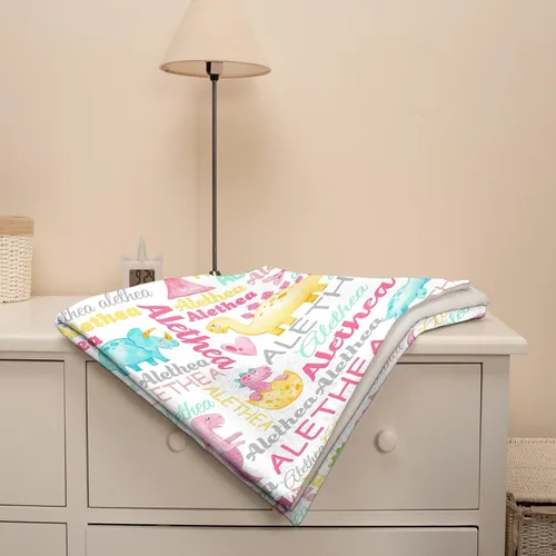 Miniatura 7 de Manta personalizada con nombre de bebé, dinosaurios, regalo para bebés y niñas, manta de franela suave para recién nacidos, manta cómoda y acogedora