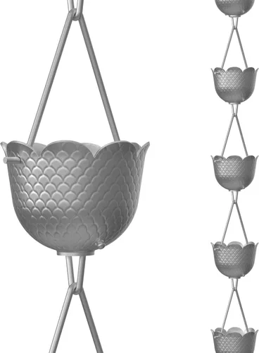 Miniatura 11 de Rain Chains Direct - Cadena de lluvia de tulipán - 8.5 pies - Aluminio recubierto de polvo negro - Cadenas de lluvia premium para canalones