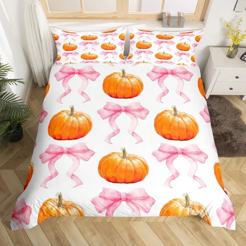 Miniatura 37 de Erosebridal Juego de funda de edredón individual de pavo de Acción de Gracias, juego de ropa de cama de calabaza y hojas de otoño para niños