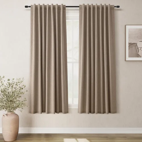 Miniatura 33 de BOODII Cortinas de lino 100% opacas para dormitorio de 102 pulgadas de largo, con aislamiento térmico, oscurecimiento de la habitación, cortinas