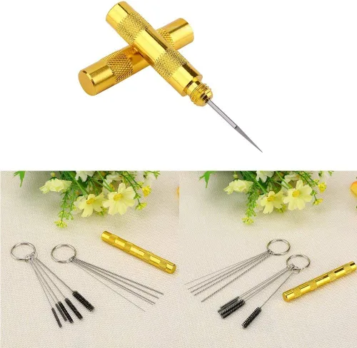 Miniatura 6 de Kit de herramientas de reparación de boquilla de pistola de pulverización de aerógrafo, 11 uds., juego de cepillos de aguja de acero inoxidable