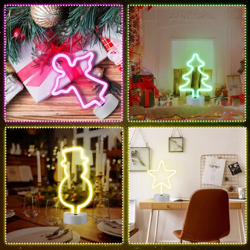 Miniatura 7 de Baquler 4 letreros de neón de Navidad con luz LED de neón con base de soporte, muñeco de nieve iluminado, luces nocturnas con batería o USB