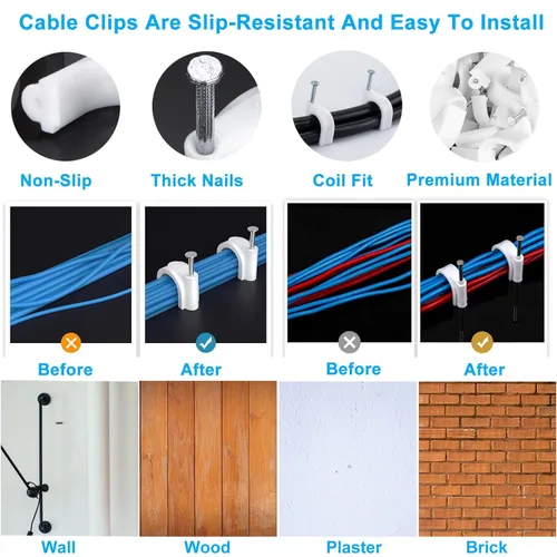 Miniatura 5 de 400 clips de cable de 4/6/8/0.394 in con clips de cable Ethernet de acero, clips de cable de cable, tachuelas de cable, clavos de cable, clips