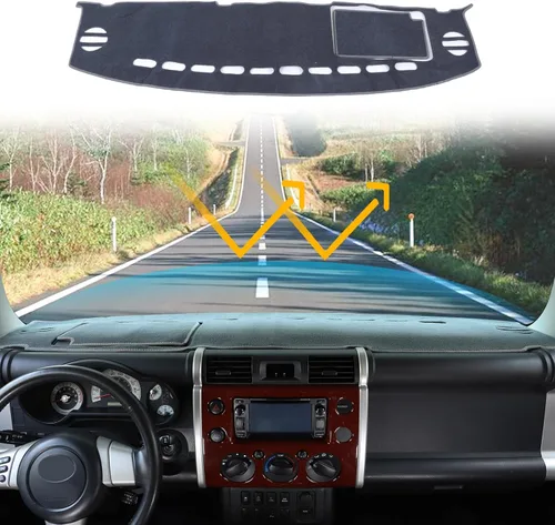 Miniatura 10 de Tapete de poliéster compatible con Toyota FJ Cruiser 2007-2021, cubierta de tablero de automóvil, almohadilla para parasol, accesorios Negro
