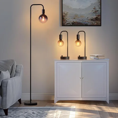 Miniatura 10 de ONEWISH Lámpara de pie para sala de estar, lámpara de pie minimalista con bombilla LED moderna, vidrio blanco esmerilado de 6 pulgadas, 1800 K