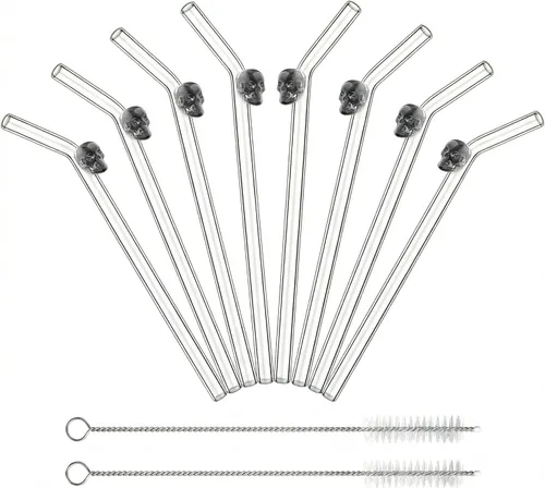 Miniatura 12 de Pajitas de cristal hechas a mano con dije de murciélago – Pajitas de borosilicato dobladas reutilizables de 9 pulgadas para vasos de 16 oz/20 onzas