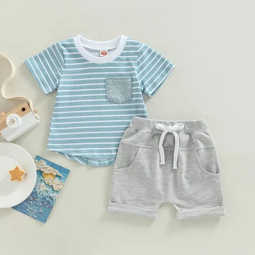 Miniatura 10 de Conjunto de ropa de verano para niños pequeños, 2 piezas, camiseta de manga corta con cintura elástica