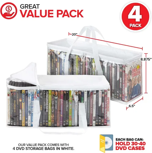 Miniatura 2 de Stock Your Home Bolsas de almacenamiento de DVD (Set de 4) Organizador de medios para DVDs, CDs, Discos Blu Ray, Estuches de películas, Cajas VHS