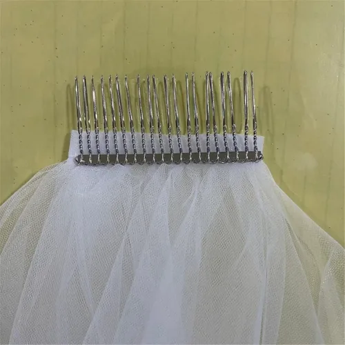 Miniatura 4 de 2023 - Velos de novia de boda con peine de tul de 2 niveles, longitud corta de los dedos