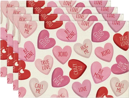 Miniatura 8 de Artoid Mode Ture Love - Juego de 4 manteles individuales de San Valentín de 12 x 18 pulgadas para decoración de fiestas, cocina, comedor