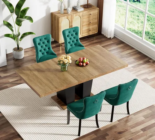 Miniatura 86 de Juego de mesa de comedor extensible marrón de 63 a 78.74 pulgadas para 4, juego de mesa de comedor de 5 piezas con 4 sillas, mesa de cocina