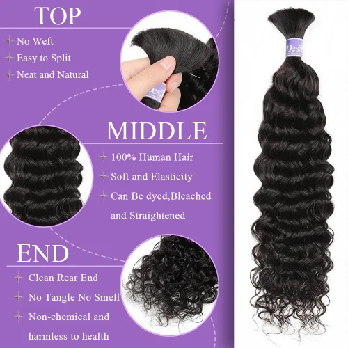Miniatura 3 de Cabello humano trenzado para trenzas bohemias, 1.76 oz, 1 paquete/paquete de 18 pulgadas, paquetes de cabello humano rizado bohemio para trenzar 12A