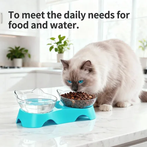 Miniatura 6 de MILIFUN Cuencos para gatos, cuencos elevados inclinados, antivómitos para cachorros y conejos, cuenco ortopédico para interiores (azul)