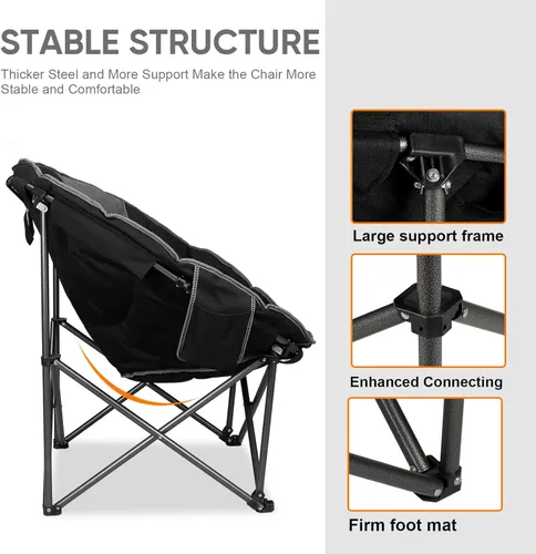 Miniatura 6 de Northroad Silla de campamento XXL con diseño de luna, silla redonda de gran tamaño, platillo acolchado plegable con bolsillo lateral, capacidad
