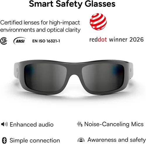 Miniatura 2 de Gafas de Seguridad Inteligentes Lucyd Armor, Montura TR90, Lentes Adaptables a la Luz, Altavoces de Oído Abierto y Micrófono - ANSI Z87.1