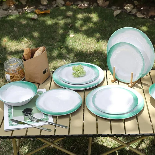 Miniatura 4 de Juego de vajilla de melamina, 12 piezas de platos y cuencos, servicio para 4, apto para lavavajillas, uso interior y exterior, platos de melamina