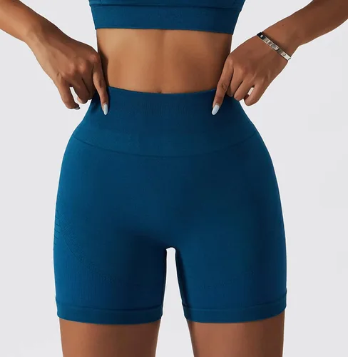 Miniatura 89 de Conjuntos de entrenamiento para mujer, 2 piezas, sin costuras, acanalada, sin mangas, brasier deportivo, cintura alta, pantalones cortos