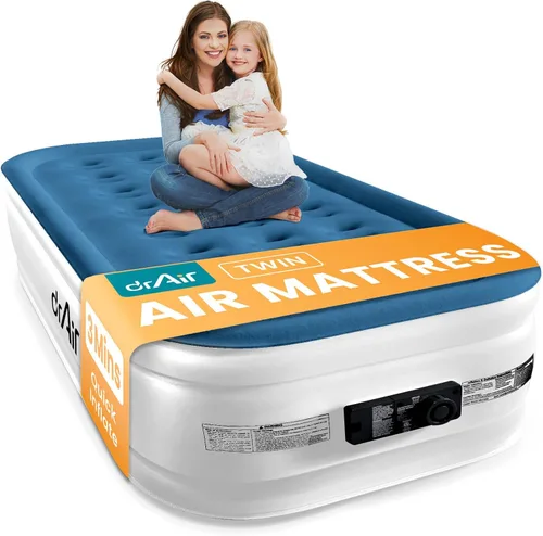 Dr. air Colchón de aire individual con bomba incorporada, colchón inflable elevado de 18 pulgadas, cama de aire de panal máximo de 500 libras,