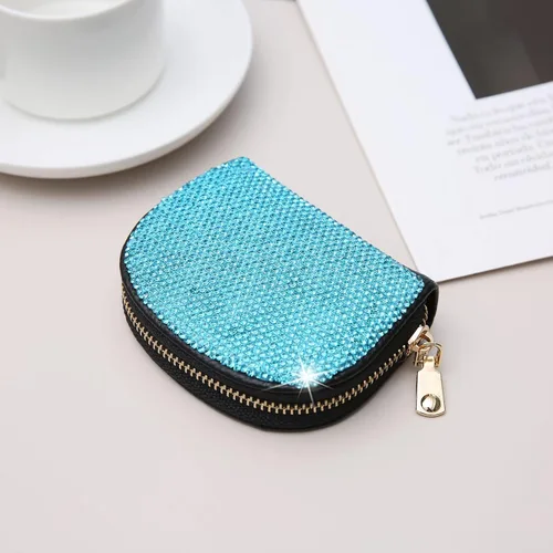Miniatura 19 de AsAlways RFID Rhinestone titular de la tarjeta de crédito semicírculo multicapa cremallera caso Bling Crystal Slim pequeña cartera para mujeres
